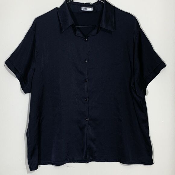 Ekouaer Other - Ekouaer Women’s Sleep Shirt Pajama Top Black Button Up Short Sleeve Size XL